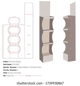 POS Floor Display Packaging Design Template Gluing Die Cut - Vector