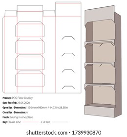 POS Floor Display packaging design template gluing die cut - vector