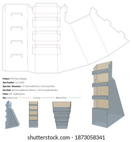 POS Floor Display packaging design template selffold die cut - vector