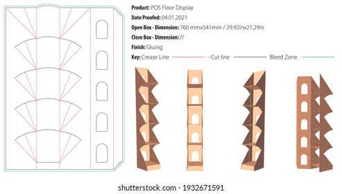 POS Floor Display packaging design template gluing die cut - vector