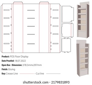 POS Floor Display packaging design template gluing in one place die cut - vector