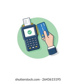 Pos Machine with Bank Card Vector Illustration. Make a Payment Concept Design