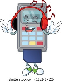 POS machine cartoon character design Listening music on a headset