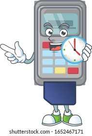 POS machine cartoon character style with a clock