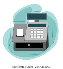 Pos machine, Cash register with a receipt and money drawer.