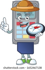 A POS machine explorer cartoon design having a compass