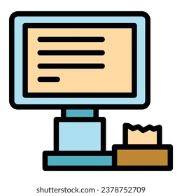 Pos machine icon outline vector. Cash register. Store screen color flat