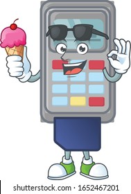 POS-Maschine Maskottchen-Stil essen ein Eis
