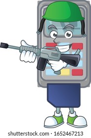 POS-Maschinendesign in einer Armeeuniform mit Maschinengewehr