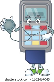 POS machine mascot icon design as a Doctor working costume with tools