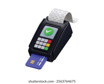 Pos machine payment Terminal with Card and Receipt icon 3d Render concept of Modern POS machine Payment success for Credit card Payment Transaction