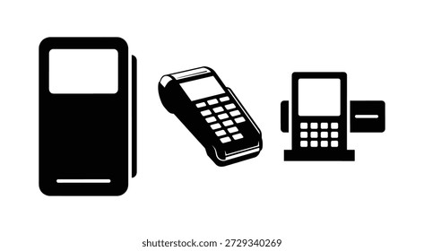 POS machine silhouette payment device icon set