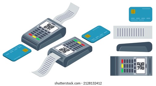 POS NFC Payment machine. NFC terminal, card payment transfer. Texture for 3D. Isometric vector illustration.