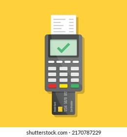 POS payment machine icon in flat style. Online payment vector illustration on isolated background. Banking transaction sign business concept.