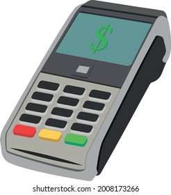 Pos payment machine isolated on white background. This machine also equipped with payment via contactless debit card