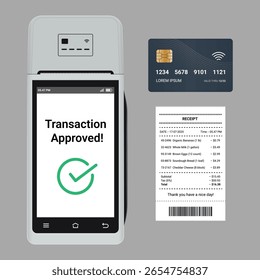 Pos payment machine terminal transaction bill receipt with atm card