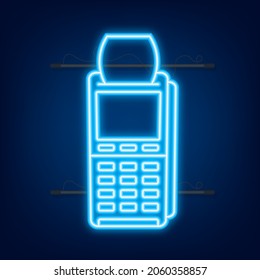 POS Payment Terminal. Approved Payment. Neon Style. Vector Illustration