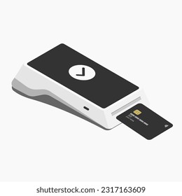 POS Payment terminal isometric. Machine card, mobile payment