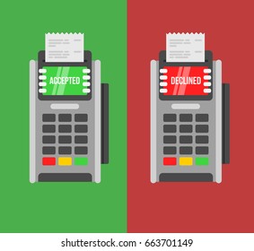 POS Payment terminals with Rejected and approved payment text concepts.