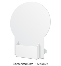 POS POI Cardboard Blank Empty Show Box Holder For Advertising Fliers, Leaflets Or Products On White Background Isolated. Ready For Your Design. Product Advertising. Vector EPS10 