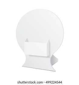 POS POI Cardboard Blank Empty Show Box Holder For Advertising Fliers, Leaflets Or Products. Mock Up, Template. Illustration Isolated On White Background. Ready For Your Design. Vector.
