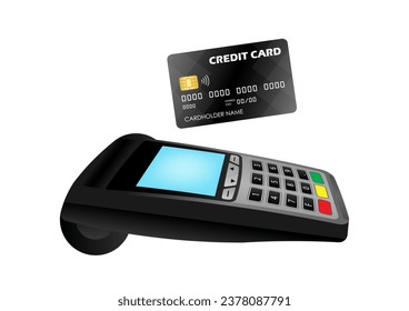 POS - Point of Sale Terminal, Credit Card Reader Machine or Payment Machine for Credit Card. Vector Illustration. 