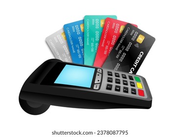 POS - Point of Sale Terminal, Credit Card Reader Machine or Payment Machine for Credit Card. Vector Illustration. 