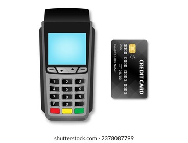 POS - Point of Sale Terminal, Credit Card Reader Machine or Payment Machine for Credit Card. Vector Illustration. 