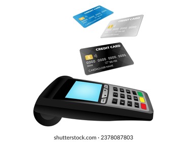 POS - Point of Sale Terminal, Credit Card Reader Machine or Payment Machine for Credit Card. Vector Illustration. 