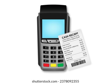 POS - Point of Sale Terminal, Credit Card Reader Machine with Cash Receipt. Vector Illustration. 