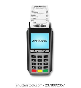 POS - Point of Sale Terminal, Credit Card Reader Machine with Cash Receipt. Vector Illustration. 