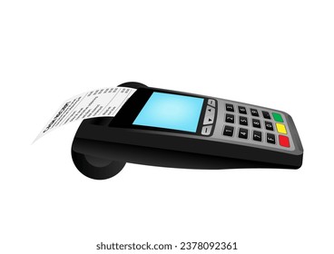 POS - Point of Sale Terminal, Credit Card Reader Machine with Cash Receipt. Vector Illustration. 