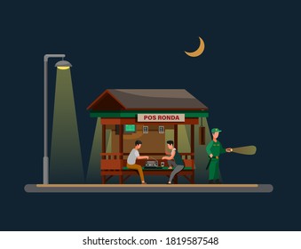 Pos Ronda Hansip is traditional security post building in indonesia village concept in cartoon illustration vector