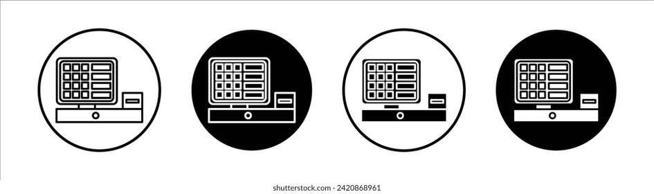 Juego de iconos de línea plana del sistema POS. Sistema POS Vector de ilustración de línea delgada