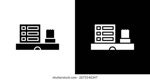 Coleção de ícones do sistema POS. Ilustração de vetor preenchido em preto e branco.