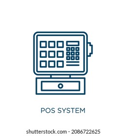 pos system icon. Thin linear pos system outline icon isolated on white background. Line vector pos system sign, symbol for web and mobile