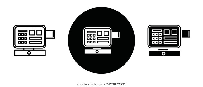 POS system outline icon collection or set. POS system Thin vector line art