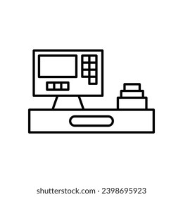 POS system vector line icon illustration