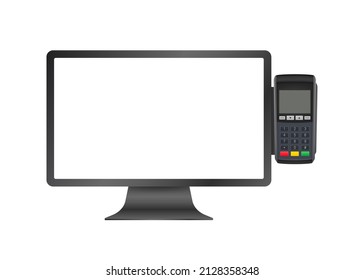 Pos Tablet Computers, Cash Register Equipments. Business Vector Icon.