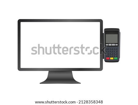 Pos Tablet computers, cash register Equipments. Business vector icon.