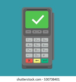 POS terminal with accept message on the screen. Flat design. Vector illustration. EPS10.