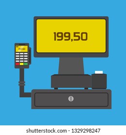POS terminal buy business payment technology vector icon. Shopping commerce cashless flat card. Cash reader transfer