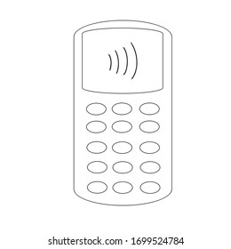 Pos terminal or card reader, contactless payment concept, black outline, vector illustration