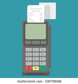 POS terminal with check. Flat design. Vector illustration. EPS10.
