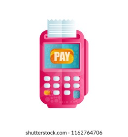 POS terminal confirming the payment, machine for processing payments by credit or debit card flat vector Illustration