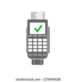 Pos terminal confirms the payment by smartphone. Vector illustration in flat design on green background. nfc payments concept