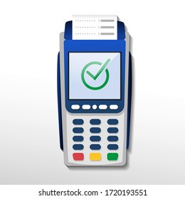 POS terminal confirms the payment. NFC payment processing device.

