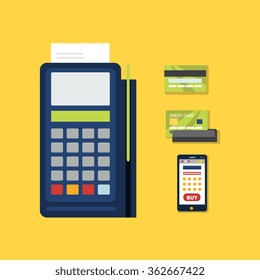 POS Terminal with Credit Card Icon. Flat Vector Illustration.