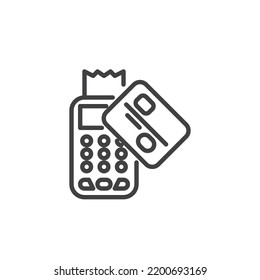 POS terminal and credit card line icon. linear style sign for mobile concept and web design. Contactless payment transaction outline vector icon. Symbol, logo illustration. Vector graphics