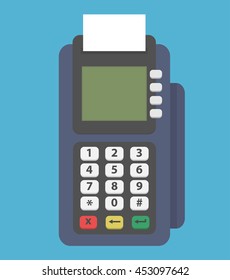 Pos terminal. Credit card reader machine icon. Flat style